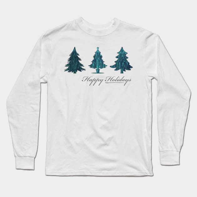 Happy Holidays! Teal Textured Christmas Trees Long Sleeve T-Shirt by F-for-Fab